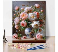 Peinture Numero Adulte Pivoine Paint by Numbers Fleurs Peinture par Numero Adulte avec 3 Pinceau et Acrylique pour Enfants Seniors Débutant, Decoration Chambre, Cadeau Femme 20x30CM -CW250482IA477