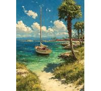 Peinture Numero Adulte Plage, Bateau Peinture Numero Enfant, DIY Loisirs Créatifs Adultes Kits, Paint by Numbers Kit avec Pinceaux et Pigment Acryliques, Decoration Murale, Cadeau, 100x135cm 6-7469