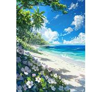 Peinture Numero Adulte Plage de Sable Mer, Kits de Peinture au Numéro pour Débutants, Peinture par Numero Adulte 70 x 90 cm, Loisirs Créatifs Adultes Avec Peintures et Pinceaux (Sans Cadre) -YH830