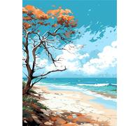 Peinture Numero Adulte Plage, DIY Arbre Peinture par Numero Adulte, Acryliques Peinture par Numéros pour Adultes Débutants Enfants, Loisirs Créatifs Adultes, Tableau Decoration Murale Cadeaux 30x40cm