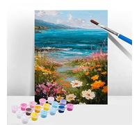Peinture Numero Adulte Plage, Peinture Numero Enfant Fleur, Tableau a Peindre Kit avec Acrylique et Pinceaux, DIY Activite Manuelle Adulte Enfants et Débutants, Décoration de Maison 60x80cm T-643
