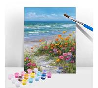 Peinture Numero Adulte Plage, Peinture Numero Enfant Fleur, Tableau a Peindre Kit avec Acrylique et Pinceaux, DIY Activite Manuelle Adulte Enfants et Débutants, Décoration de Maison 45x60cm T-607