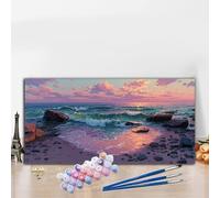 Peinture Numero Adulte Plage Peinture par Numero Adulte, Activité Manuelle Kit Créatif DIY Creatif Toile Numéro d'Art Complet, Painting by Numbers Automne Décoration100x200 cm Vagues De L'Océan G8-905