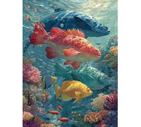 Peinture Numero Adulte Poisson, OcéAn Peinture Numero Enfant, DIY Loisirs Créatifs Adultes Kits, Paint by Numbers Kit avec Pinceaux et Pigment Acryliques, Decoration Murale, Cadeau, 90x120cm 0-1596