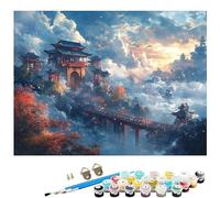 Peinture Numero Adulte pont architecture Peinture Numero DIY Creatif Numéro d'Art pour Adultes Débutants avec 3 Pinceaux et Acrylique pour Décoration Murale Cadeau 50 x 70 CM (Sans Cadre) L8-563