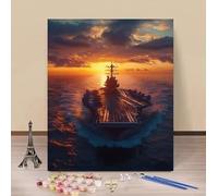 Peinture Numero Adulte Porte-Avions Peinture Numéro Coucher De Soleil Paint by Numbers, Loisir Creatif Adulte Travaux Manuels DIY Couleur Canevas Painting, Cadeau Femme 60x90cm Sans Cadre 9-V86F6