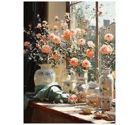 Peinture Numero Adulte Rebord de fenêtre Loisirs CréAtifs Adultes avec Kit Pinceaux Peinture Acrylique et Toile a Peindre 70 x 95 CM Fleur Paint by Numbers for Adults pour Decoration Murale 8YH-1959