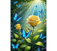 Peinture Numero Adulte,Rose Papillon Jaune DIY Kits de Peinture au Numéro,Acrylique Peinture par Numéros avec Pinceaux Peinture Paint by Numbers pour Décoration Maison et Cadeau Sans Cadre,60x75cm