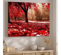 Peinture Numero Adulte Rouge Peinture par Numero pour Débutants 50x70cm, DIY Activité Manuelle Paint by Numbers, Kit Creatif Adulte pour Décoration de la Maison Cadeaux La ForêT (Sans Cadre) J-242