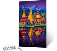 Peinture Numero Adulte, Tente indienne Kit de Peinture à l'huile sur Toile Bricolage pour Enfant, Paint by Numbers avec Peintures et Pinceaux, Loisirs Créatifs Adultes, Cadeau 40x80 cm Paysage 6036