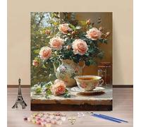 Peinture Numero Adulte Thé Peinture par Numero Fleur Paint by Numbers, Loisir Creatif Adulte DIY Kit Creatif Canevas Painting Acryliques et Pinceaux, Cadeau Femme Décora Sans Cadre 70x100cm X-15108