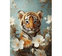 Peinture Numero Adulte Tigre Paint by Numbers 45x60cm Coloriage Adulte Numéroté Fleur DIY Kit Creatif Adultes Peinture Toile Peintures Acrylique et Pinceaux pour Décoration Maison, Sans Cadre S-350