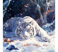 Peinture Numero Adulte Tigre Toile Peinture 60X60CM Pouces Canva, Coloriage par Numero Adulte Blanc DIY Numéro D'art Coloriage Kit Avec Peintures et Pinceaux par Decoration Maison, Cadeau Femme