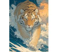 Peinture Numero Adulte Tigre, Vagues De L'OcéAn DIY Peinture Numero Enfant, Activité Manuelle Adulte Kits, Paint by Numbers Kits avec Pinceaux et Pigment Acryliques, Decoration Murale, 40x50cm F-2227