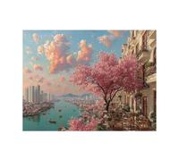 Peinture Numero Adulte, Toile Peinture Numero Enfant Fleurs de cerisier, Coloriage Numerote avec Acrylique et Pinceau Toile Ville 135 x 100 cm, Activité Manuelle Adulte pour Decoration Maison LZYH4290