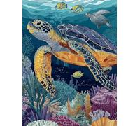 Peinture Numero Adulte Tortues Mer Peinture Numero Enfant, Activité Manuelle Adulte Paint By Numbers Corail DIY Creatif Toile Peintures à L'huile pour Décoration Murale Cadeau 20x30cm Sans Cadre S-7