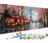 Peinture Numero Adulte Tour Eiffel, Peinture par Numero Adulte Enfant, rue Paint by Numbers Kit Numéro d'Art Kit Grand, Peintures et Pinceaux pour Decoration Noel Decoration Chambre 70x140 cm Z-29
