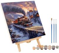 Peinture Numero Adulte Train Peinture Numero Paysage, DIY Canevas Kit Complet Adulte, Loisirs Créatifs Adultes, Paint by Numbers Kit avec Pinceaux, Décoration Maison, Cadeau Femme 60x70cm B-9710