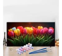 Peinture Numero Adulte Tulipe Peinture par Numero Adulte, Activité Manuelle Kit Créatif DIY Creatif Toile Numéro d'Art Complet, Painting by Numbers Automne Décoration Murale 30x60 cm Fleur G8-605