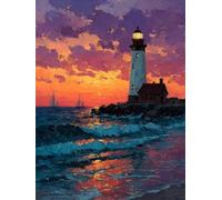 Peinture Numero Adulte Vagues L'OcéAn Paint by Numbers 60x80cm Coloriage Adulte Numéroté Phare DIY Kit Creatif Adultes Peinture Toile avec Peintures Acrylique pour Décoration Maison, Sans Cadre S-274