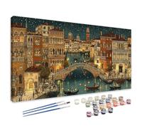 Peinture Numero Adulte Venise, Peinture Numero Vue nocturne Paint by Numbers Grand Format XXL 30x60 cm, Loisirs Créatifs Adultes avec Pinceaux et Pigment pour Deco Murale, Cadeau Femme/ Homme 4L-17