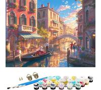 Peinture Numero Adulte Venise Peinture par Numero Enfant paysage Peinture au Numéro,DIY Creatif Adulte Toile Peinture à l'huile Kits,Acryliques et Pinceaux,Débutants et Femme Cadeaux 60x90cm M-1423