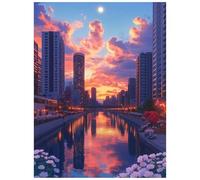 Peinture Numero Adulte Ville Loisirs CréAtifs Adultes avec Kit Pinceaux Peinture Acrylique et Toile a Peindre 100x135CM Crépuscule Paint by Numbers for Adults pour Decoration Murale Cadeau 8YH-5040