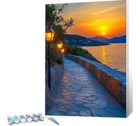 Peinture Numero Adulte Ville Paint by Numbers Enfant Coucher De Soleil Kit Peinture Avec Toile 60x80 Pinceaux Peinture Acrylique Set, DIY Paint by Numbers Activité Manuelle Adulte, Home Decor 0j-617