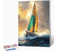 Peinture Numero Adulte Voilier, DIY Peinture par Numero Adulte Mer, Kit Creatif avec Acrylique, Coloriage Numerote avec Pinceaux pour Decoration Murale Cadeau Femme 60x80cm Sans Cadre -WX251098