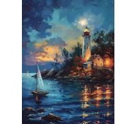 Peinture Numero Adulte Voilier, Peinture par Numero Adulte Phare, Bricolage Loisirs Créatifs Adultes, Paint by Numbers Kit avec Pinceaux et Acryliques, Decoration Maison, Cadeau Femme 20x30cm 0-6217