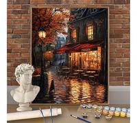 Peinture Numero Adulte Vue De La Rue, Peinture Numéro 70x100cm Toile de Lin Haute Densité sans Plis, DIY Loisirs Créatifs avec Pinceaux et Peintures Acryliques, Idée Cadeau Décoration (Paris) W-O675