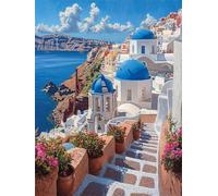 Peinture Numero Adulte Vue Sur La Mer Architecture Peinture Enfant, Activité Manuelle Adulte, DIY Kits de Paint by Numbers, avec Pinceaux et Acrylique, Pour la Décoration Murale 50x65cm RZ8-278