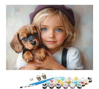 Peinture Numero animal DIY Peinture Numero Adulte Débutants 30 x 40 cm chien Numéro d'Art Kit avec Peintures et 3 Pinceaux, Décoration Murale Maison Automne, Anniversaire Cadeau (Sans Cadre) L8-838