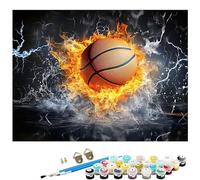 Peinture Numero basket-ball DIY Peinture Numero Adulte Débutants 80 x 120 cm flamme Numéro d'Art Kit avec Peintures et 3 Pinceaux pour Décoration Murale et Cadeaux Pour La Maison (Sans Cadre) L8-412
