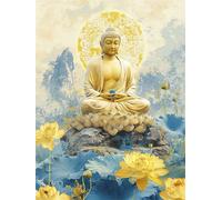 Peinture Numero Bouddha Peinture par Numero Adulte Religion Activité Manuelle Adulte,DIY Paint by Numbers Kits avec Pinceaux et Acryliques Peintures pour la Décoration Maison Cadeaux 90x120cm E1-444