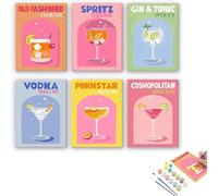 Peinture Numero Cocktail,Lot De 6 Kits De Peinture Par Numéros Pour Adultes,Lot De 6 Kits De À Cocktail Rétro,Adulte,Paint By Numbers Set