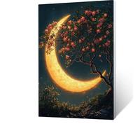 Peinture Numero Enfant Adulte, Arbre Peinture par Numero Adulte Lune Numero D'Art avec Pinceaux Peinture Acrylique et Toile peinture 25x35cm, Loisirs Créatifs Adultes, Activité Manuelle Adulte V-5- T