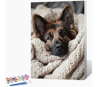 Peinture Numero Enfant Berger Allemand Peinture par Numero Animal Paint by Numbers, Loisir Creatif Adulte DIY Kit Creatif Adulte Couleur Canevas Painting, Cadeau Femme Sans Cadre 70x100cm 0-Q514