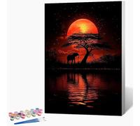 Peinture Numero Enfant Coucher De Soleil Peinture par Numero éLéPhant Paint by Numbers, Loisir Creatif Adulte DIY Kit Creatif Adulte Couleur Canevas Painting, Cadeau Femme Sans Cadre 40x60cm Q-6871
