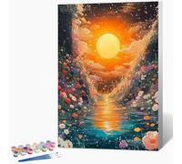 Peinture Numero Enfant Coucher De Soleil Peinture par Numero Fleur Paint by Numbers, Loisir Creatif Adulte DIY Kit Creatif Adulte Couleur Canevas Painting, Cadeau Femme Sans Cadre 50x80cm Q-5615