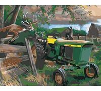 Peinture Numero Enfant，DIY Peinture à l'huile kits avec Brosses et Acrylique Peintures,Peinture par numéro Kit pour Enfants Décoration de cadeau de Noël Tracteur Vert 40x50 Cm Sans Cadre
