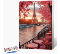 Peinture Numero Enfant Paris Peinture par Numero Coucher De Soleil Paint by Numbers, Loisir Creatif Adulte DIY Kit Creatif Adulte Couleur Canevas Painting, Cadeau Femme Sans Cadre 30x40cm L-HD56