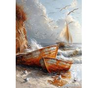Peinture Numero Enfant Sea Peinture par Numero Bateau Paint by Numbers, Loisir Creatif Adulte DIY Kit Creatif Adulte Canevas Painting pour Décoration Murale, Cadeau Femme Avec Cadre 40x50cm D-V770