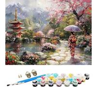 Peinture Numero femme japonaise Peinture par Numéros pour Adulte coquille Peinture Numero Adultes Loisirs Créatifs,DIY Paint by Numbers Kits avec Pinceaux et Acryliques,Décor de Maison 50x70cm M-1354