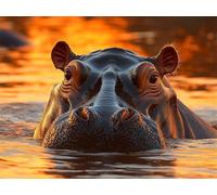 Peinture Numero Hippopotame Peinture par Numero Adulte Animal Activité Manuelle Adulte,DIY Paint by Numbers Kits avec Pinceaux et Acryliques Peintures pour la Décoration Maison Cadeaux 45x60cm E1-1682