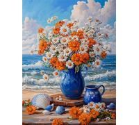 Peinture Numero Marguerites, Peinture Numero Enfant, Canevas Adulte, Les vagues de la mer Paint by Numbers, Activité Détente et Créative, Decoration Maison, Cadeau Femme, Sans Cadre, 90x120cm e-96