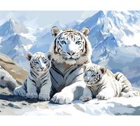 Peinture Numero Montagne enneigée Peinture par Numero Adulte Tigre Activité Manuelle Adulte,DIY Paint by Numbers Kits avec Pinceaux et Acryliques Peintures pour la Décor Maison Cadeaux 20x30cm E1-1666