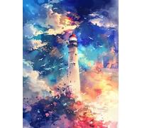 Peinture Numero Paysage phare Coloriage par Numero Adulte, Kits de Peinture au Numéro d'art, Loisirs Créatifs Adultes, DIY Paint by Numbers Acrylique Facile Sur Toile 20x30cm, Décoration Murale J8-528