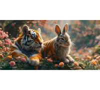 Peinture Numero Tigre Lapin, DIY Peinture Numero Enfant Débutants kit, XXL Loisir Creatif Adulte Mosaique kit, avec 3- Pinceaux et Pigments Acryliques, Décor Maison Cadeau (Sans Cadre) 50x100cm L-350