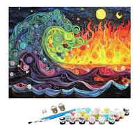 Peinture Numero Vagues l'océan DIY Peinture Numero Adulte Débutants 80x120cm flamme Numéro d'Art Kit avec Peintures et 3 Pinceaux pour Décoration Murale et Cadeaux Pour La Maison (Sans Cadre) L8-86